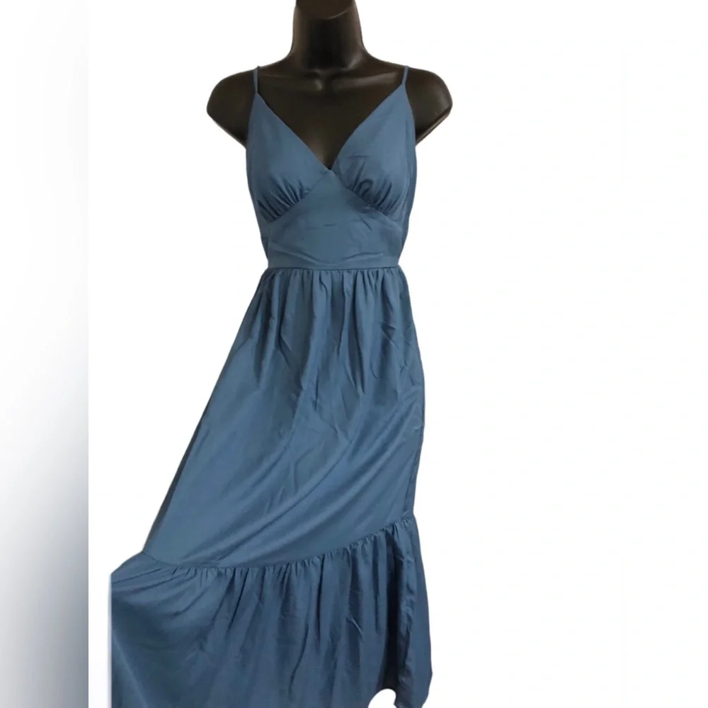 Jessica‎ Simpson blue v-front open tie back tiered spaghetti strap dress size XS